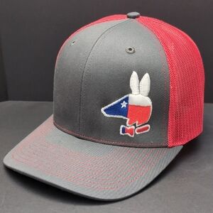 Richardson Style 112,Red/Gray Mesh, Armadillo Patch,Snapback Trucker Hat.